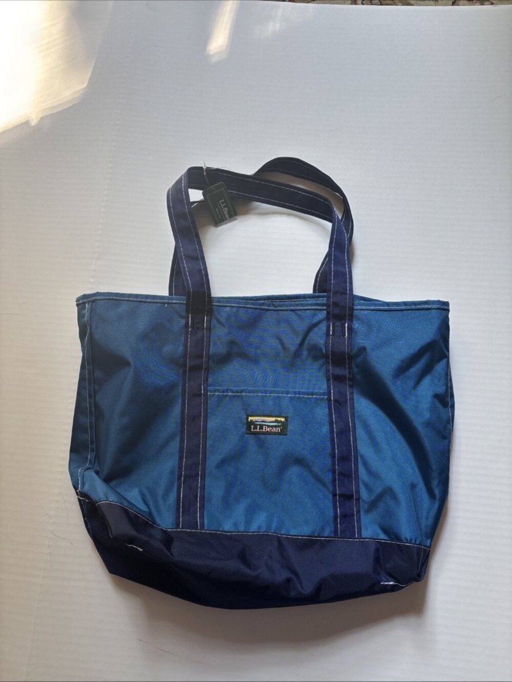 New Ll Bean Medium Blue Canvas Bag With Advertising Tote